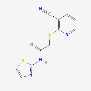 molecular formula C11H8N4OS2 B4552105 2-[(3-cyano-2-pyridinyl)thio]-N-1,3-thiazol-2-ylacetamide 