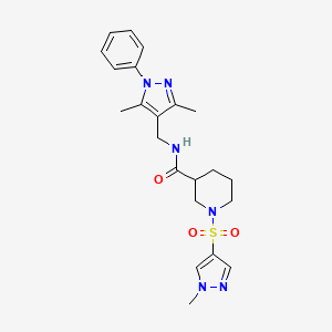 molecular formula C22H28N6O3S B4552113 N~3~-[(3,5-DIMETHYL-1-PHENYL-1H-PYRAZOL-4-YL)METHYL]-1-[(1-METHYL-1H-PYRAZOL-4-YL)SULFONYL]-3-PIPERIDINECARBOXAMIDE 