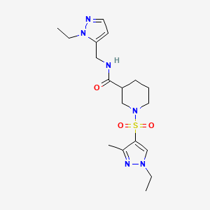 molecular formula C18H28N6O3S B4552148 1-[(1-ETHYL-3-METHYL-1H-PYRAZOL-4-YL)SULFONYL]-N~3~-[(1-ETHYL-1H-PYRAZOL-5-YL)METHYL]-3-PIPERIDINECARBOXAMIDE 