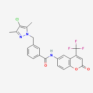 molecular formula C23H17ClF3N3O3 B4552159 3-[(4-chloro-3,5-dimethyl-1H-pyrazol-1-yl)methyl]-N-[2-oxo-4-(trifluoromethyl)-2H-chromen-6-yl]benzamide 