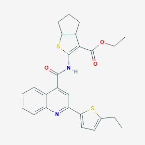 molecular formula C26H24N2O3S2 B455218 ethyl 2-({[2-(5-ethylthiophen-2-yl)quinolin-4-yl]carbonyl}amino)-5,6-dihydro-4H-cyclopenta[b]thiophene-3-carboxylate 