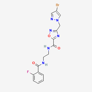 molecular formula C16H14BrFN6O3 B4552216 3-[(4-bromo-1H-pyrazol-1-yl)methyl]-N-{2-[(2-fluorobenzoyl)amino]ethyl}-1,2,4-oxadiazole-5-carboxamide 