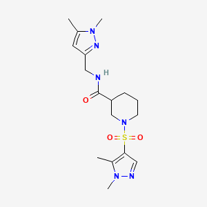 molecular formula C17H26N6O3S B4552256 N~3~-[(1,5-DIMETHYL-1H-PYRAZOL-3-YL)METHYL]-1-[(1,5-DIMETHYL-1H-PYRAZOL-4-YL)SULFONYL]-3-PIPERIDINECARBOXAMIDE 