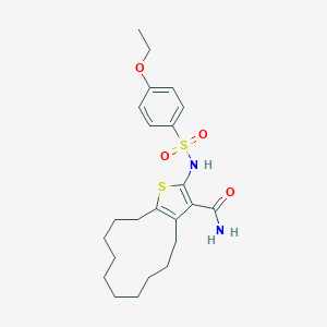 molecular formula C23H32N2O4S2 B455229 2-{[(4-Ethoxyphenyl)sulfonyl]amino}-4,5,6,7,8,9,10,11,12,13-decahydrocyclododeca[b]thiophene-3-carboxamide 