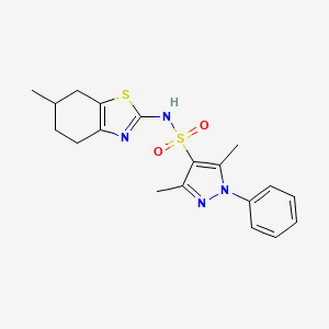 molecular formula C19H22N4O2S2 B4552369 3,5-dimethyl-N-(6-methyl-4,5,6,7-tetrahydro-1,3-benzothiazol-2-yl)-1-phenyl-1H-pyrazole-4-sulfonamide 