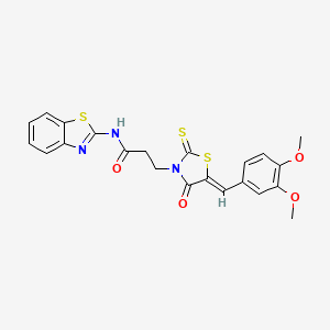 molecular formula C22H19N3O4S3 B4552387 N-(1,3-benzothiazol-2-yl)-3-[(5Z)-5-[(3,4-dimethoxyphenyl)methylidene]-4-oxo-2-sulfanylidene-1,3-thiazolidin-3-yl]propanamide 