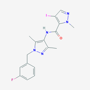 molecular formula C17H17FIN5O B455239 N-[1-(3-fluorobenzyl)-3,5-dimethyl-1H-pyrazol-4-yl]-4-iodo-1-methyl-1H-pyrazole-5-carboxamide 