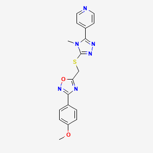 molecular formula C18H16N6O2S B4552491 4-[5-({[3-(4-Methoxyphenyl)-1,2,4-oxadiazol-5-YL]methyl}sulfanyl)-4-methyl-4H-1,2,4-triazol-3-YL]pyridine 