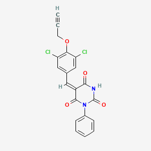 (5E)-5-[(3,5-dichloro-4-prop-2-ynoxyphenyl)methylidene]-1-phenyl-1,3-diazinane-2,4,6-trione