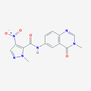 molecular formula C14H12N6O4 B455264 4-nitro-1-methyl-N-(3-methyl-4-oxo-3,4-dihydro-6-quinazolinyl)-1H-pyrazole-5-carboxamide 