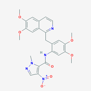 molecular formula C25H25N5O7 B455271 N-{2-[(6,7-dimethoxyisoquinolin-1-yl)methyl]-4,5-dimethoxyphenyl}-1-methyl-4-nitro-1H-pyrazole-5-carboxamide 