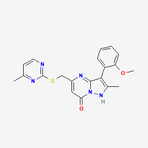 molecular formula C20H19N5O2S B4552772 3-(2-Methoxyphenyl)-2-methyl-5-{[(4-methylpyrimidin-2-yl)sulfanyl]methyl}pyrazolo[1,5-a]pyrimidin-7-ol 