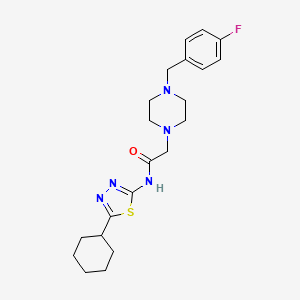 molecular formula C21H28FN5OS B4552803 N-(5-cyclohexyl-1,3,4-thiadiazol-2-yl)-2-[4-(4-fluorobenzyl)-1-piperazinyl]acetamide 