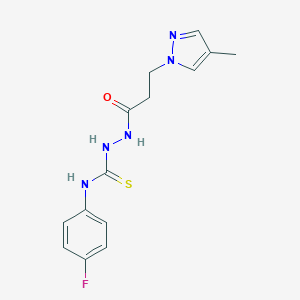 molecular formula C14H16FN5OS B455290 N-(4-fluorophenyl)-2-[3-(4-methyl-1H-pyrazol-1-yl)propanoyl]hydrazinecarbothioamide 