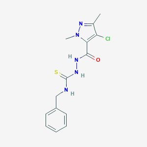 molecular formula C14H16ClN5OS B455293 N-benzyl-2-[(4-chloro-1,3-dimethyl-1H-pyrazol-5-yl)carbonyl]hydrazinecarbothioamide 