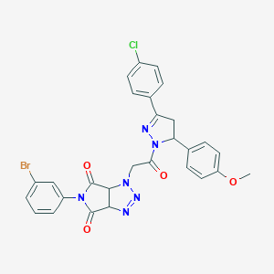 molecular formula C28H22BrClN6O4 B455294 5-(3-bromophenyl)-1-{2-[3-(4-chlorophenyl)-5-(4-methoxyphenyl)-4,5-dihydro-1H-pyrazol-1-yl]-2-oxoethyl}-3a,6a-dihydropyrrolo[3,4-d][1,2,3]triazole-4,6(1H,5H)-dione 