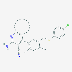 molecular formula C27H28ClN3S B455298 2-Amino-4-(5-{[(4-chlorophenyl)sulfanyl]methyl}-2,4-dimethylphenyl)-5,6,7,8,9,10-hexahydrocycloocta[b]pyridine-3-carbonitrile 