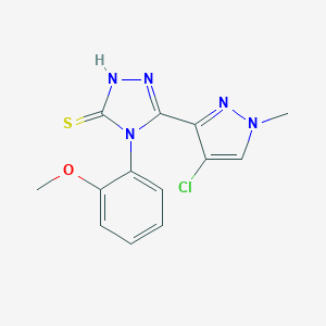 molecular formula C13H12ClN5OS B455299 5-(4-chloro-1-methyl-1H-pyrazol-3-yl)-4-(2-methoxyphenyl)-4H-1,2,4-triazole-3-thiol 