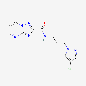 molecular formula C12H12ClN7O B4553005 N-[3-(4-chloro-1H-pyrazol-1-yl)propyl][1,2,4]triazolo[1,5-a]pyrimidine-2-carboxamide 