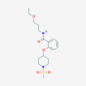 molecular formula C18H28N2O5S B4553045 N-(3-ethoxypropyl)-2-{[1-(methylsulfonyl)-4-piperidinyl]oxy}benzamide 