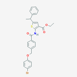 molecular formula C29H26BrNO4S B455306 Ethyl 2-({4-[(4-bromophenoxy)methyl]benzoyl}amino)-5-(1-phenylethyl)-3-thiophenecarboxylate 