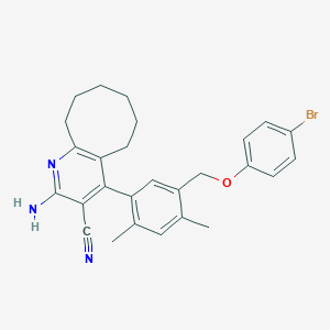 molecular formula C27H28BrN3O B455317 2-Amino-4-{5-[(4-bromophenoxy)methyl]-2,4-dimethylphenyl}-5,6,7,8,9,10-hexahydrocycloocta[b]pyridine-3-carbonitrile 