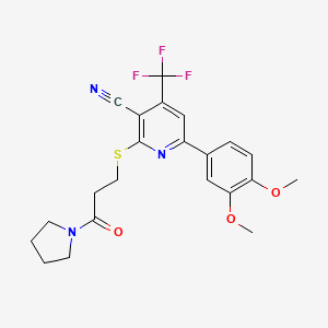 6-(3,4-dimethoxyphenyl)-2-{[3-oxo-3-(1-pyrrolidinyl)propyl]thio}-4-(trifluoromethyl)nicotinonitrile