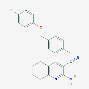 molecular formula C26H26ClN3O B455332 2-Amino-4-{5-[(4-chloro-2-methylphenoxy)methyl]-2,4-dimethylphenyl}-5,6,7,8-tetrahydro-3-quinolinecarbonitrile 