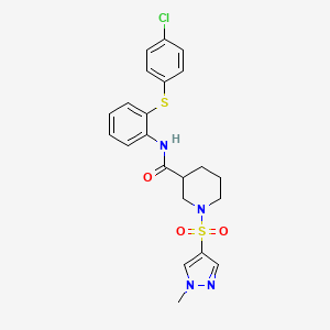 molecular formula C22H23ClN4O3S2 B4553324 N~3~-{2-[(4-CHLOROPHENYL)SULFANYL]PHENYL}-1-[(1-METHYL-1H-PYRAZOL-4-YL)SULFONYL]-3-PIPERIDINECARBOXAMIDE 