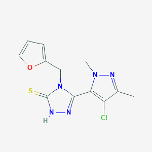 molecular formula C12H12ClN5OS B455334 5-(4-chloro-1,3-dimethyl-1H-pyrazol-5-yl)-4-(2-furylmethyl)-4H-1,2,4-triazole-3-thiol 