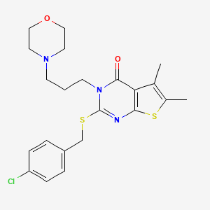 molecular formula C22H26ClN3O2S2 B4553437 2-[(4-chlorobenzyl)thio]-5,6-dimethyl-3-[3-(4-morpholinyl)propyl]thieno[2,3-d]pyrimidin-4(3H)-one 