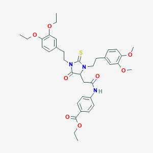 molecular formula C36H43N3O8S B455344 Ethyl 4-[({1-[2-(3,4-diethoxyphenyl)ethyl]-3-[2-(3,4-dimethoxyphenyl)ethyl]-5-oxo-2-thioxo-4-imidazolidinyl}acetyl)amino]benzoate 