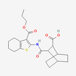 molecular formula C22H29NO5S B4553552 3-({[3-(propoxycarbonyl)-4,5,6,7-tetrahydro-1-benzothien-2-yl]amino}carbonyl)bicyclo[2.2.2]octane-2-carboxylic acid 