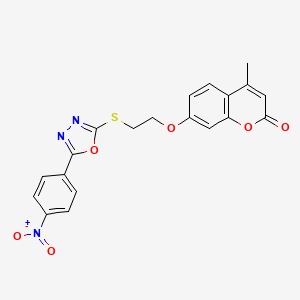 molecular formula C20H15N3O6S B4553598 4-methyl-7-(2-{[5-(4-nitrophenyl)-1,3,4-oxadiazol-2-yl]thio}ethoxy)-2H-chromen-2-one 