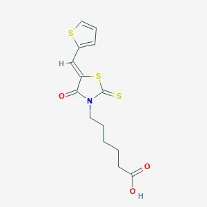 molecular formula C14H15NO3S3 B4553631 6-[(5Z)-4-OXO-2-SULFANYLIDENE-5-[(THIOPHEN-2-YL)METHYLIDENE]-1,3-THIAZOLIDIN-3-YL]HEXANOIC ACID 