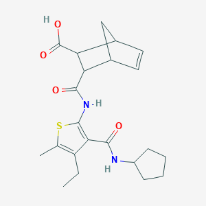 molecular formula C22H28N2O4S B4553677 3-{[3-(Cyclopentylcarbamoyl)-4-ethyl-5-methylthiophen-2-yl]carbamoyl}bicyclo[2.2.1]hept-5-ene-2-carboxylic acid CAS No. 1052551-00-4