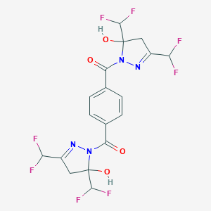 molecular formula C18H14F8N4O4 B455378 1-(4-{[3,5-bis(difluoromethyl)-5-hydroxy-4,5-dihydro-1H-pyrazol-1-yl]carbonyl}benzoyl)-3,5-bis(difluoromethyl)-4,5-dihydro-1H-pyrazol-5-ol 