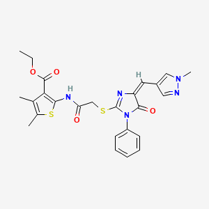 molecular formula C25H25N5O4S2 B4553814 ETHYL 4,5-DIMETHYL-2-{[2-({4-[(E)-1-(1-METHYL-1H-PYRAZOL-4-YL)METHYLIDENE]-5-OXO-1-PHENYL-4,5-DIHYDRO-1H-IMIDAZOL-2-YL}SULFANYL)ACETYL]AMINO}-3-THIOPHENECARBOXYLATE 