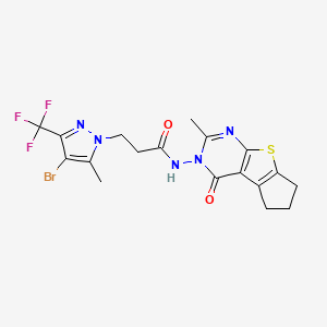 molecular formula C18H17BrF3N5O2S B4553912 3-[4-BROMO-5-METHYL-3-(TRIFLUOROMETHYL)-1H-PYRAZOL-1-YL]-N-[2-METHYL-4-OXO-6,7-DIHYDRO-4H-CYCLOPENTA[4,5]THIENO[2,3-D]PYRIMIDIN-3(5H)-YL]PROPANAMIDE 