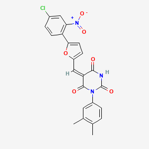 molecular formula C23H16ClN3O6 B4554078 (5E)-5-{[5-(4-Chloro-2-nitrophenyl)furan-2-YL]methylidene}-1-(3,4-dimethylphenyl)-1,3-diazinane-2,4,6-trione 