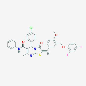 molecular formula C35H26ClF2N3O4S B455420 5-(4-chlorophenyl)-2-{3-[(2,4-difluorophenoxy)methyl]-4-methoxybenzylidene}-7-methyl-3-oxo-N-phenyl-2,3-dihydro-5H-[1,3]thiazolo[3,2-a]pyrimidine-6-carboxamide 