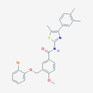 molecular formula C27H25BrN2O3S B455426 3-[(2-bromophenoxy)methyl]-N-[4-(3,4-dimethylphenyl)-5-methyl-1,3-thiazol-2-yl]-4-methoxybenzamide 