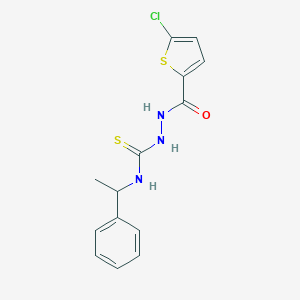 molecular formula C14H14ClN3OS2 B455428 2-[(5-chloro-2-thienyl)carbonyl]-N-(1-phenylethyl)hydrazinecarbothioamide 