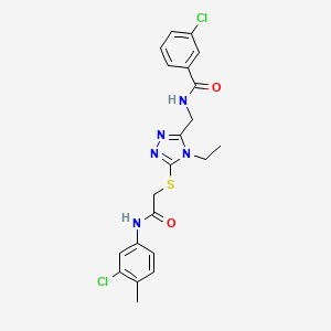 molecular formula C21H21Cl2N5O2S B4554379 3-chloro-N-{[5-({2-[(3-chloro-4-methylphenyl)amino]-2-oxoethyl}sulfanyl)-4-ethyl-4H-1,2,4-triazol-3-yl]methyl}benzamide 