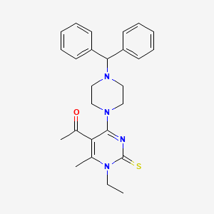 molecular formula C26H30N4OS B4554394 1-{4-[4-(diphenylmethyl)-1-piperazinyl]-1-ethyl-6-methyl-2-thioxo-1,2-dihydro-5-pyrimidinyl}ethanone 