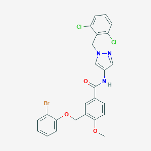 molecular formula C25H20BrCl2N3O3 B455454 3-[(2-bromophenoxy)methyl]-N-[1-(2,6-dichlorobenzyl)-1H-pyrazol-4-yl]-4-methoxybenzamide 