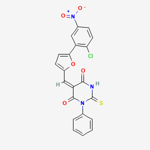 molecular formula C21H12ClN3O5S B4554574 (5E)-5-{[5-(2-chloro-5-nitrophenyl)furan-2-yl]methylidene}-1-phenyl-2-thioxodihydropyrimidine-4,6(1H,5H)-dione 