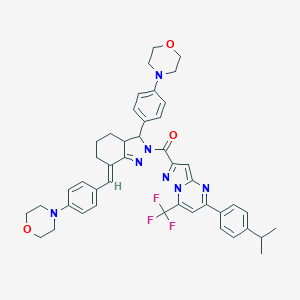 molecular formula C45H46F3N7O3 B455463 {(7E)-7-[4-(morpholin-4-yl)benzylidene]-3-[4-(morpholin-4-yl)phenyl]-3,3a,4,5,6,7-hexahydro-2H-indazol-2-yl}{5-[4-(propan-2-yl)phenyl]-7-(trifluoromethyl)pyrazolo[1,5-a]pyrimidin-2-yl}methanone 