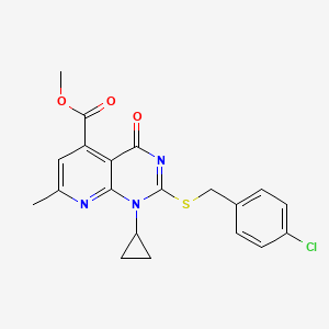 METHYL 2-{[(4-CHLOROPHENYL)METHYL]SULFANYL}-1-CYCLOPROPYL-7-METHYL-4-OXO-1H,4H-PYRIDO[2,3-D]PYRIMIDINE-5-CARBOXYLATE