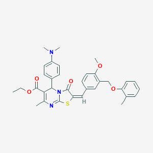 molecular formula C34H35N3O5S B455464 ethyl 5-[4-(dimethylamino)phenyl]-2-{4-methoxy-3-[(2-methylphenoxy)methyl]benzylidene}-7-methyl-3-oxo-2,3-dihydro-5H-[1,3]thiazolo[3,2-a]pyrimidine-6-carboxylate 